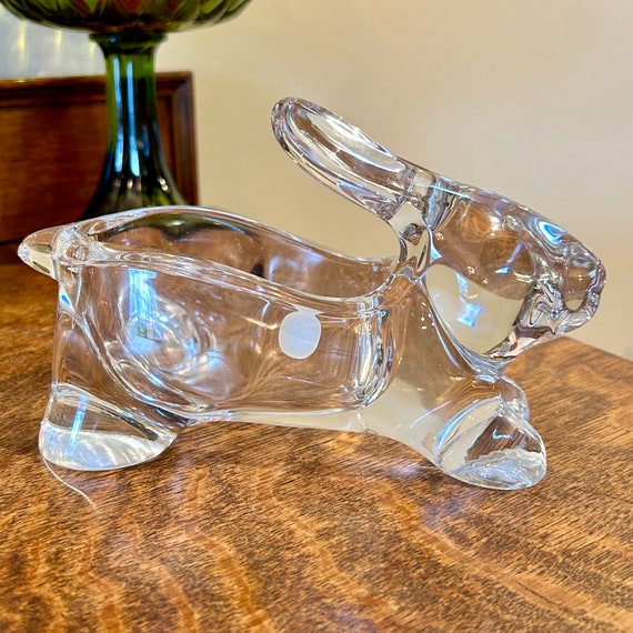 Vintage Sasaki Crystal Glass Bunny Dish: Heavy Glass Easter Decor