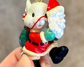 Vintage Lustre Craft Mouse Santa Mask Ornament, 1992