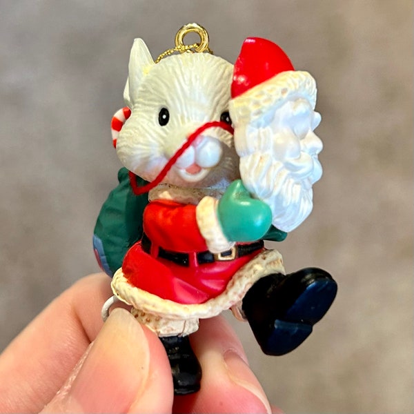 RARE Christmas Ornament Lustre Fame Mouse as Santa Claus with Mask Holiday Decor Tree Trimming Vintage 1992