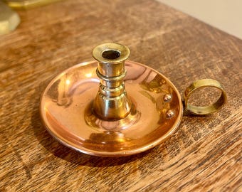 Small Brass and Copper Chamberstick Candle Holder