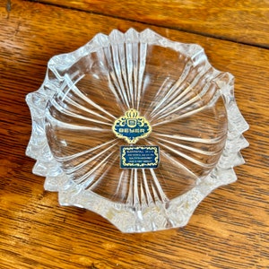 Beyer Bleikristall Lead Crystal Ashtray West Germany Vintage Glass Mid Century 1950s Clear 24% Original Labels