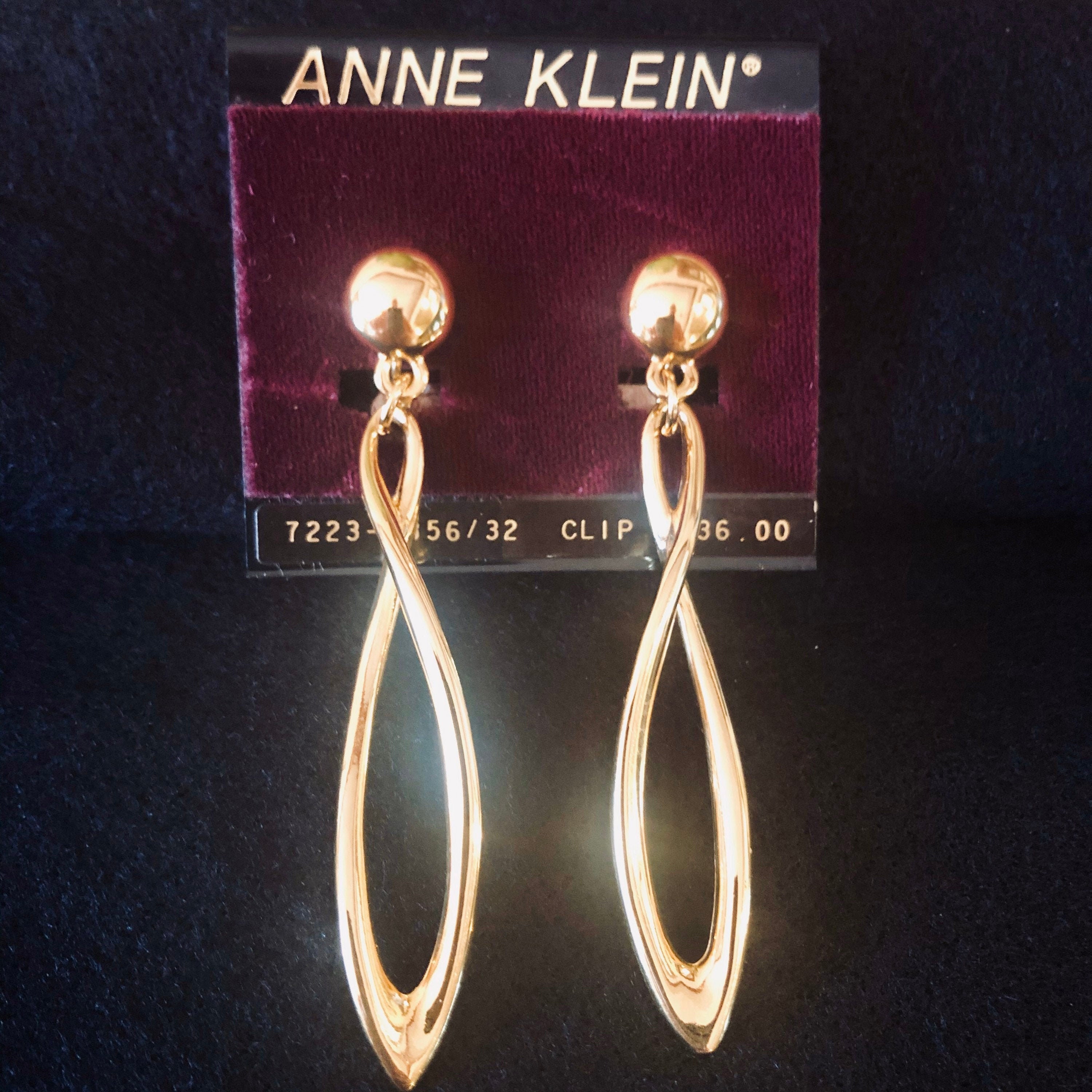 Anne Klein Clip On Earrings Vintage Drop Hoop Chic Long Dangle Etsy