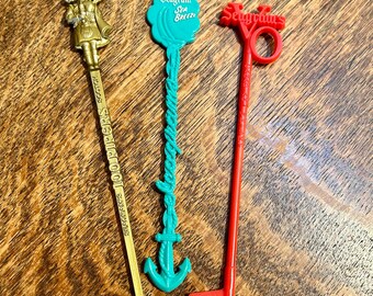 Seagram's Plastic Cocktail Swizzle Stick Set Retro Barware Gifts for Him Mid Century