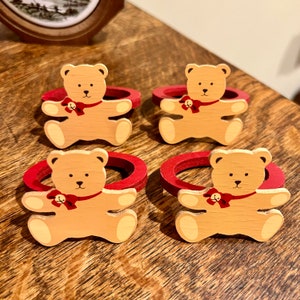 Vintage Hallmark Teddy Bear Napkin Rings: Christmas Table Decor (Set of 4)