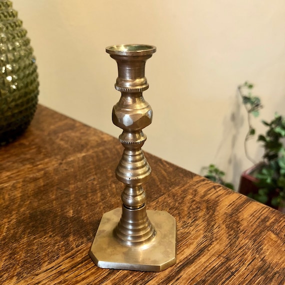 Vintage Brass Miniature Candlestick Gold Tone Honeycomb Beehive Diamond  Small Table Top Candle Decor Coastal Grandmother 