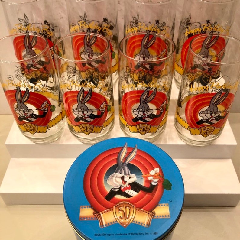 Loony Tunes 50th Anniversary Collectors Glass Bugs Bunny and Friends