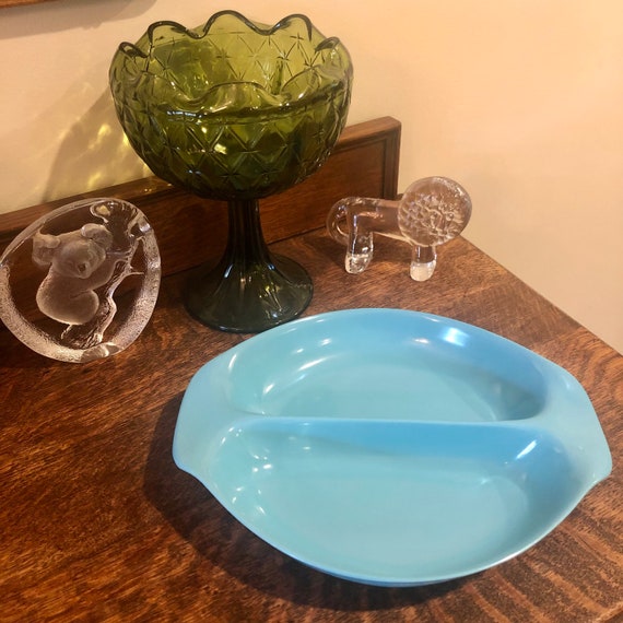 Vintage Russel Wright Turquoise Melamine Divided Serving Dish