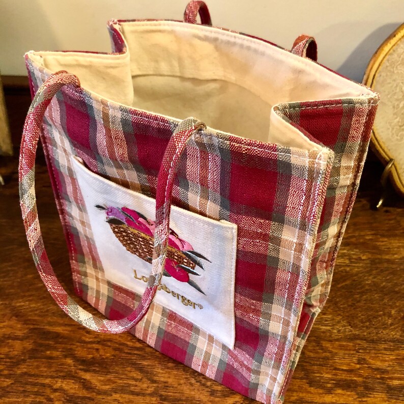 Longaberger Basket: Vintage 1999 Christmas Popcorn Holder plus Plaid Tote bild 10