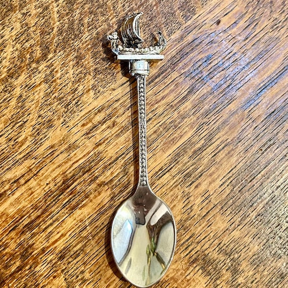 Vintage Silver Plated Souvenir Spoon With Viking Ship Finial