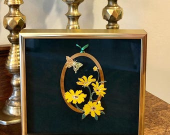 Vintage Framed Coreopsis Flower Ornament: 1999 Florida Garden Clubs