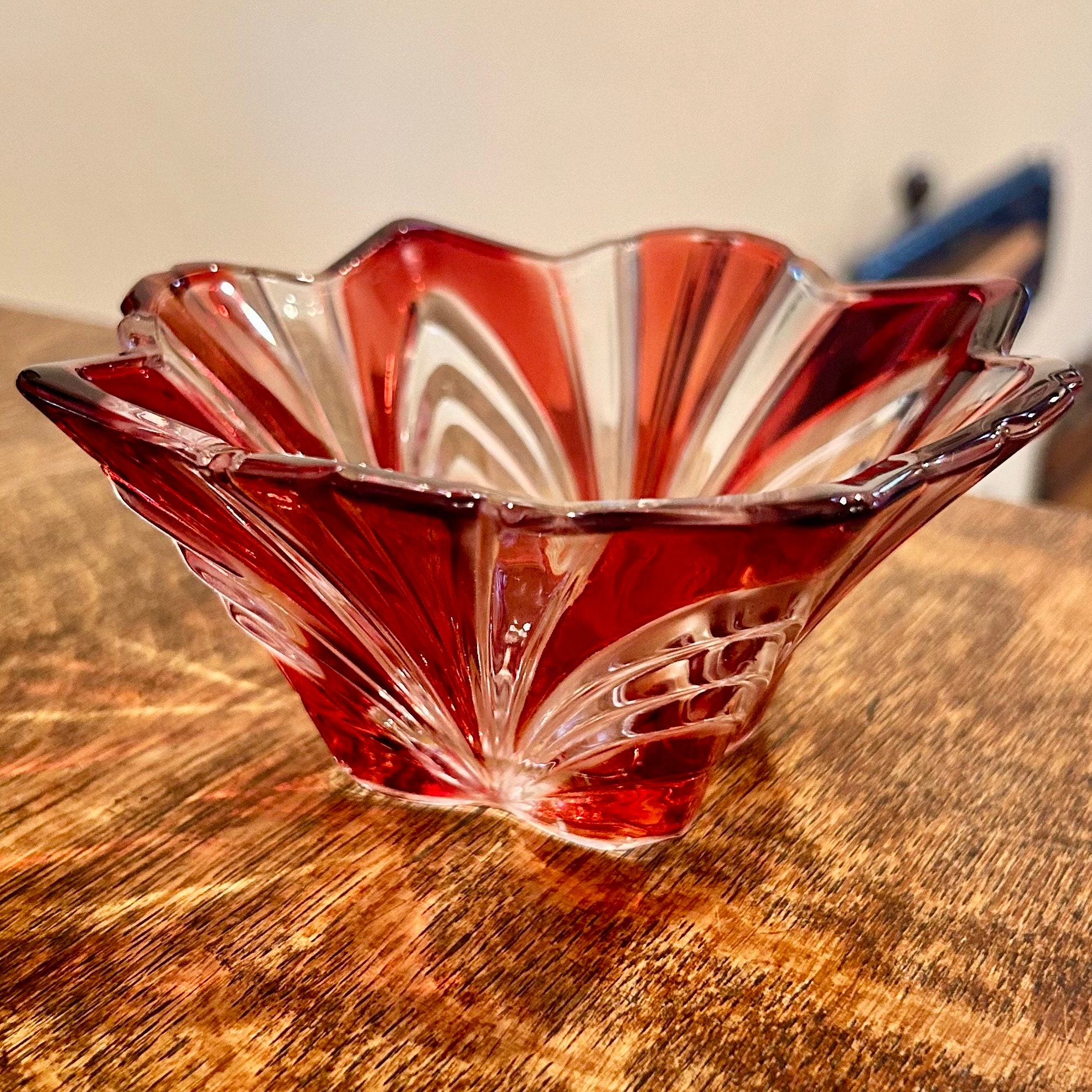 Pressed Glass Square Bowl SOGA Japan Clear and Red Table Decor - Etsy