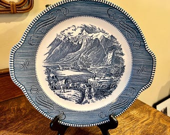 Currier & Ives Royal China Platter: Rocky Mountains Blue and White Decor