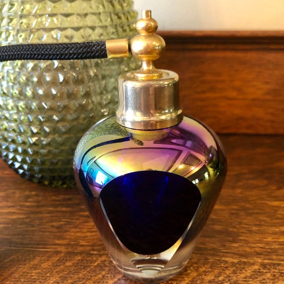 Carnival Glass Perfume Bottle Atomizer Vintage Ir… - image 1