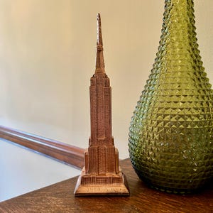 Vintage Empire State Building Copper Statue New York City Souvenir Metal Industrial Art Deco Design 8.75&quot;