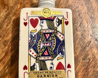 Vintage Liquor Bottle: Jack Playing Card Garnier Creme De Menthe Empty Ceramic 1971