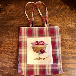 Longaberger Basket: Vintage 1999 Christmas Popcorn Holder plus Plaid Tote bild 9