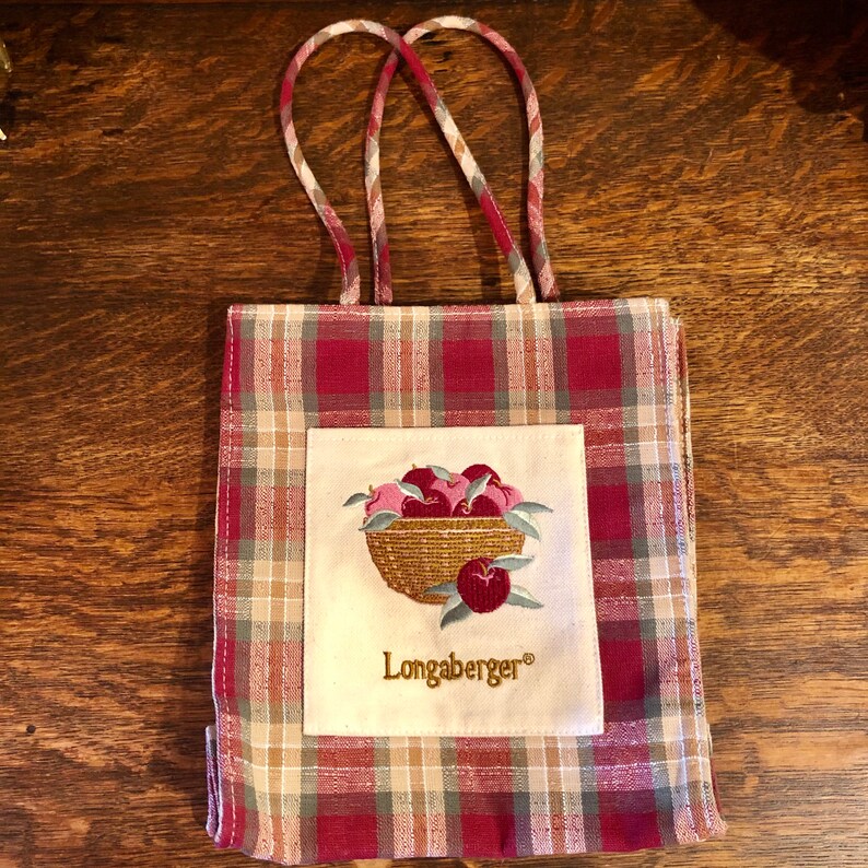 Longaberger Basket: Vintage 1999 Christmas Popcorn Holder plus Plaid Tote bild 9