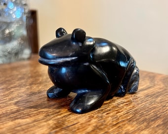 Obsidian Frog Figurine Black Paperweight Vintage Carved Office Decor Gift Desk Dream Apartment Decor