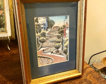 Framed Art Print San Francisco Lombard Street Eileen David Vintage 1991 California Artist Gallery Home Decor Wall Hanging