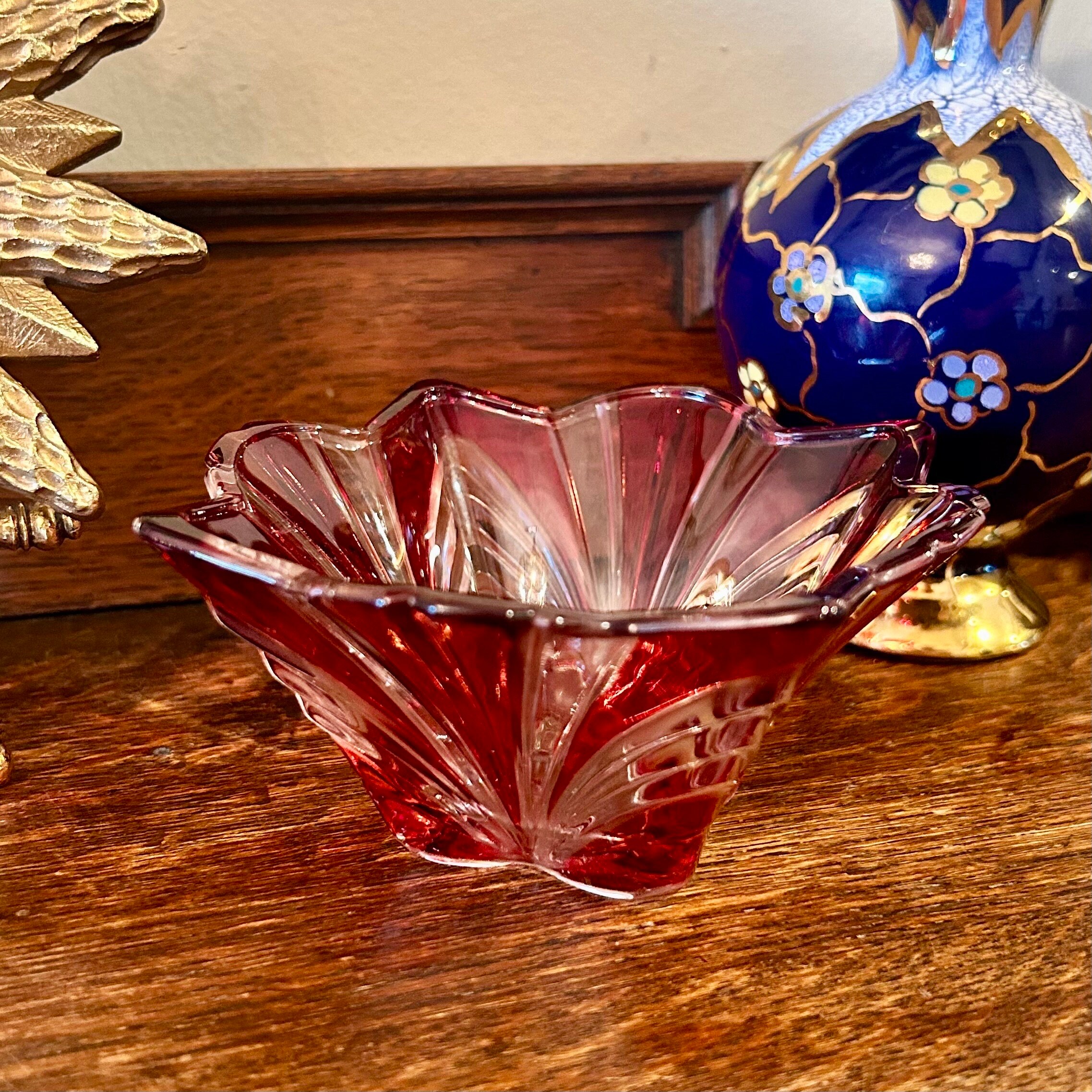 Pressed Glass Square Bowl SOGA Japan Clear and Red Table Decor - Etsy
