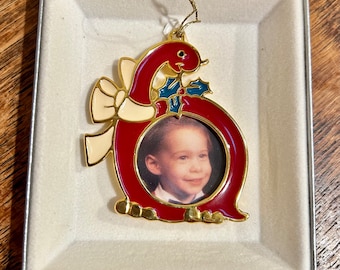 Wallace Silversmiths Christmas Ornament: Cameo Frame Goose Enamel Gold Plated Holiday Decor