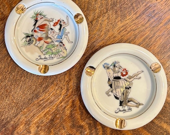 Vintage Trader Vic's Ashtrays: Mid-Century Tiki Restaurant and Bar with Gold Accents