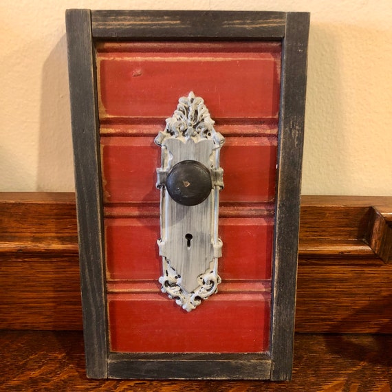 Door Knob Wall Decor Hanging Hook Distressed Red and Black Etsy