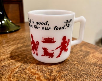Vintage Hazel Atlas Milk Glass Mug: 1950s Children's Prayer