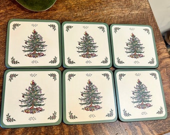 Vintage Pimpernel Coasters Christmas Tree Portmeirion Barware Hostess Serving Boxed Set of Six