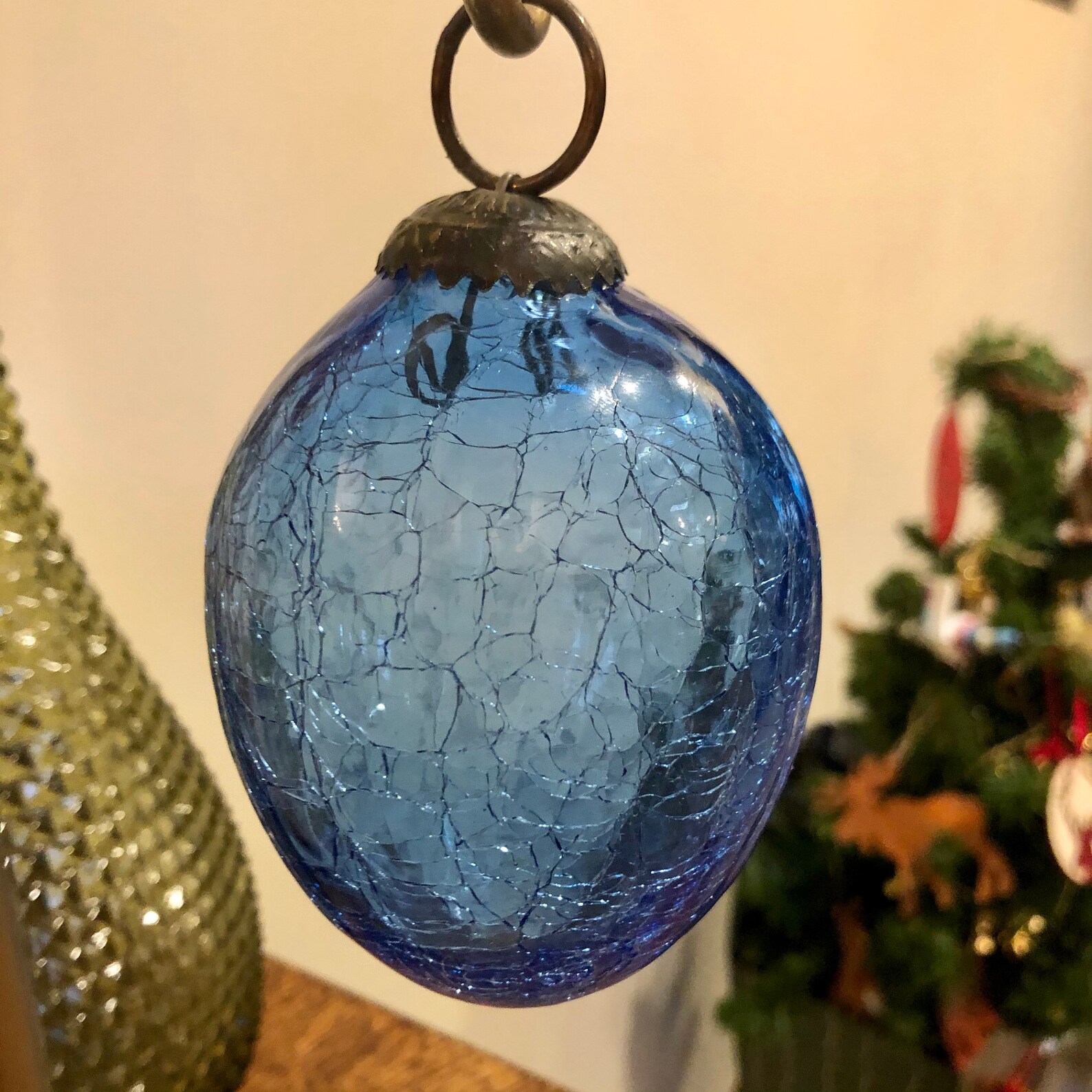 Vintage Crackle Glass Royal Blue Egg Ornament Made in India Etsy