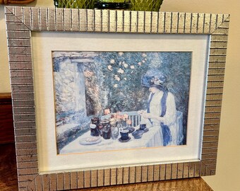 Framed Art Print The Terre-Cuite Tea Set by Childe Hassam, Silver Frame