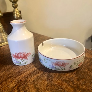 Villeroy en Boch mini-vaasje en asbak lotusbloem Florida decor bloemen vintage jaren 80 decoratieve keramische snackbar ideeën