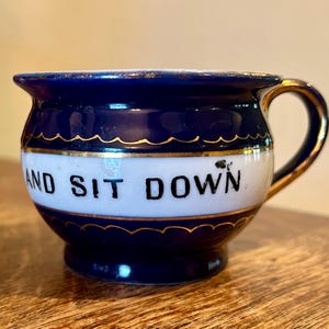 Antique Miniature Chamber Pot Cobalt Blue Germany, Go Way Back and Sit Down