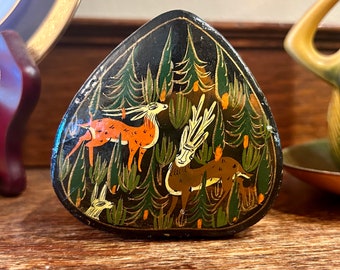 Vintage Kashmir Paper Mache Box: Handcrafted Animal Trinket Decor