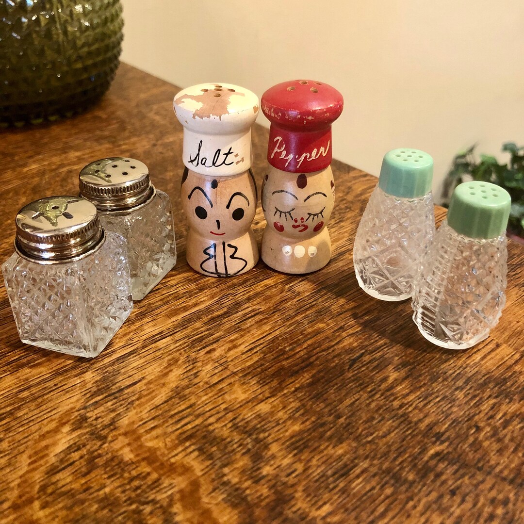 Vintage Salt and Pepper Shakers Mixed Lot Retro Serving Kitchen Decor Glass and Wood Mid Century Curio Cabinet Etsy Ireland