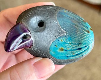 Raku Ceramic Bird Figurine by Raymond Kinghan: Vintage Art Pottery Sculpture