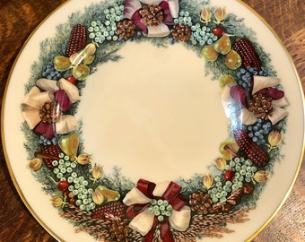 Lenox Colonial Christmas Plate Massachusetts Holiday Wreath The Second Colony Collectible Vintage 1982 Decorative Plate Limited Edition