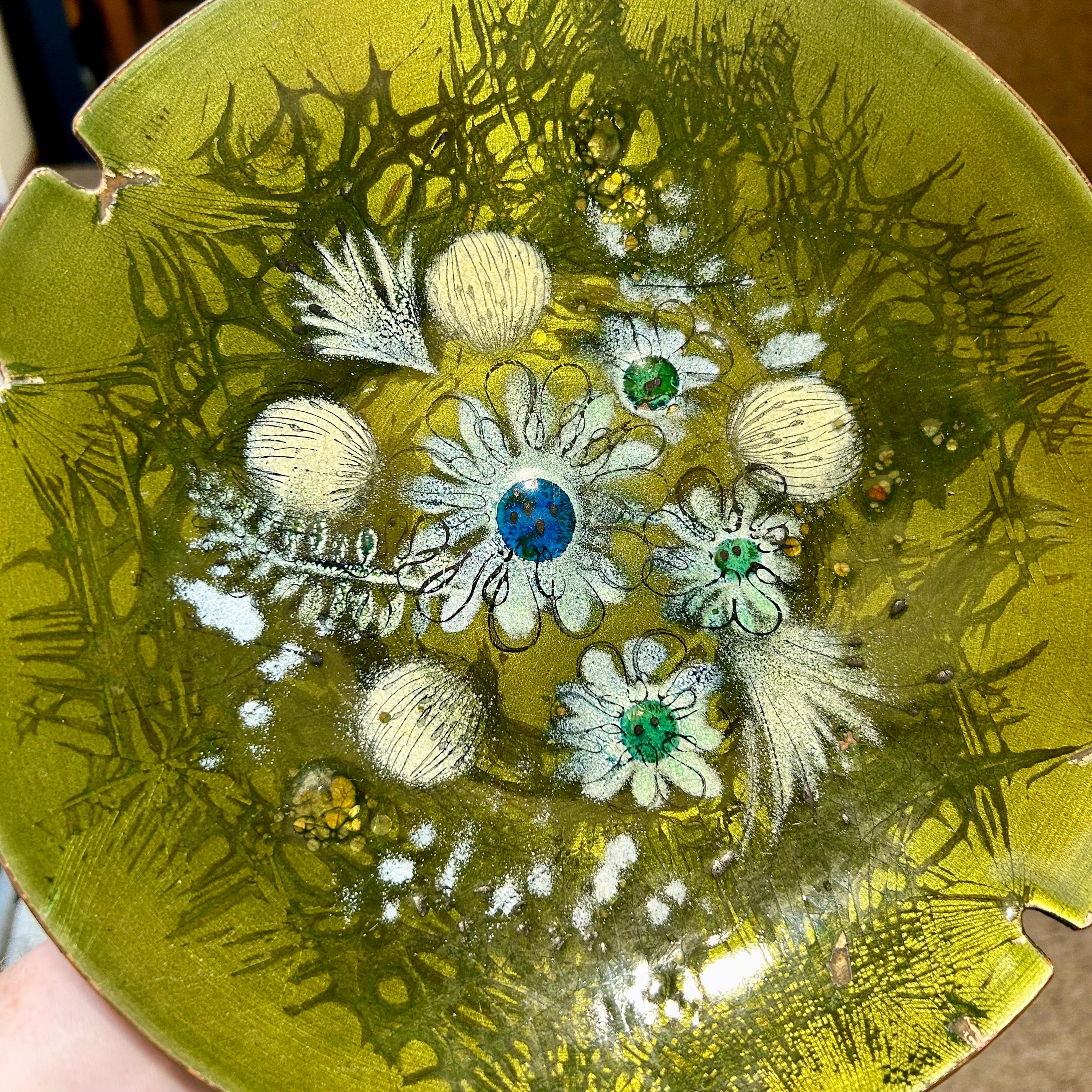 Sascha Brastoff Enamel on Copper Ashtray Artist Signed Vintage Mid