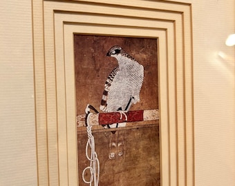 Vintage Edo Falcon Print: Asian Bird Art in Gold Frame