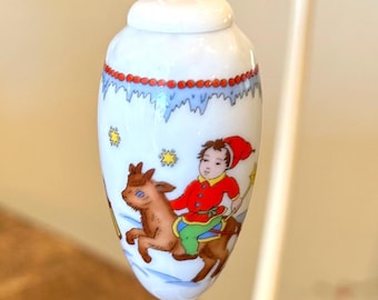 Décoration de Noël miniature en forme de pomme de pin Hutschenreuther, décoration de vacances en céramique vintage, Allemagne avec boîte, vintage des années 1990