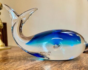 Vintage Art Glass Whale Oggetti Murano: Blue Sommerso Marine Oceanic Coastal Beachhouse Italian Figure