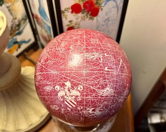 Burgundy Mini Desk Globe, Gerard Mercator 1541 Reproduction NO STAND