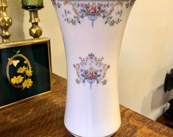 Royal Doulton Juliet Vase: Vintage Fine Bone China Floral Gold Trim (9 Inch)
