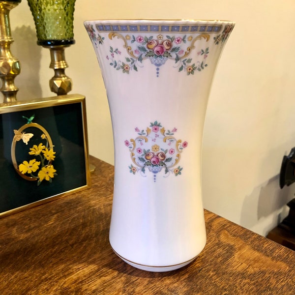 RARE Royal Doulton Juliet Nine Inch Vase H5077 Vintage 1981 Fine Bone China Floral and Gold Trim Accents