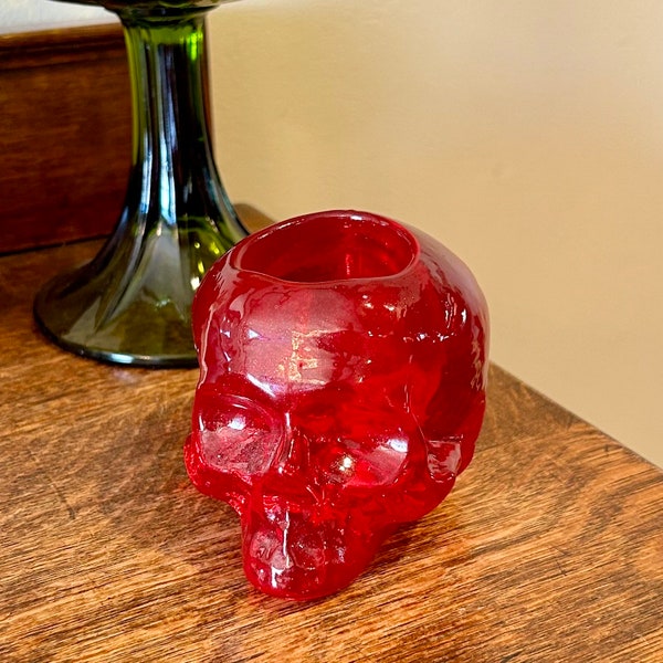Art Glass Kosta Boda Still Life Skull Candleholder Red Ludvig Lofgren Sweden Scandinavian