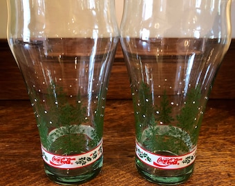 Vintage Coca Cola Christmas Glasses: Libbey Holiday Tumblers (Pair)
