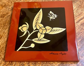 Vintage Lacquerware Artisans Angkor Cambodian Decorative Wooden Tile Wall Decor