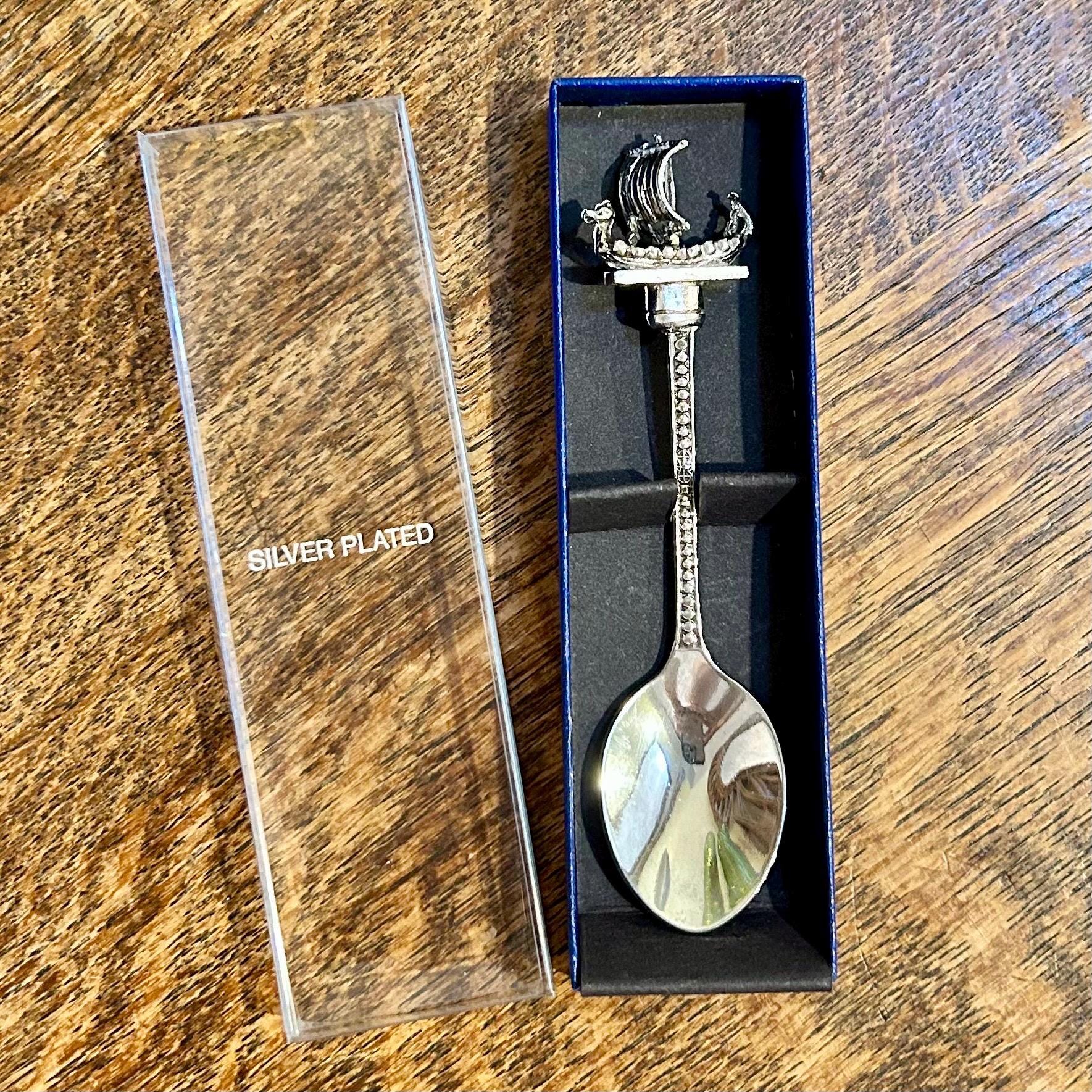 Vintage Silver Plated Souvenir Spoon With Viking Ship Finial