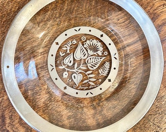 Assiette à pain en verre damassé argenté Georges Briard, décor de cuisine Mid-Century MCM