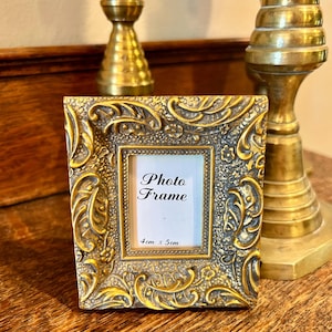 Miniature Photo Frame Gold Tone Scrollwork 4cm X 5 cm Picture Frame